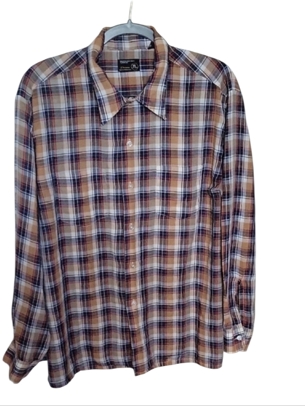 Jcpenney Brown and Blue Plaid Men’s Dress Shirt XL
